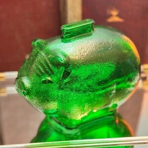 Vintage Anchor Hocking Green Depression Glass Piggy Bank